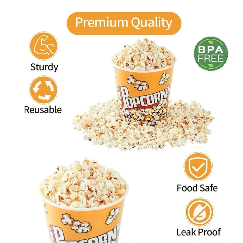 Retro Style 3 Large Reusable Plastic Popcorn Bucket Tubs Containers Movie Night